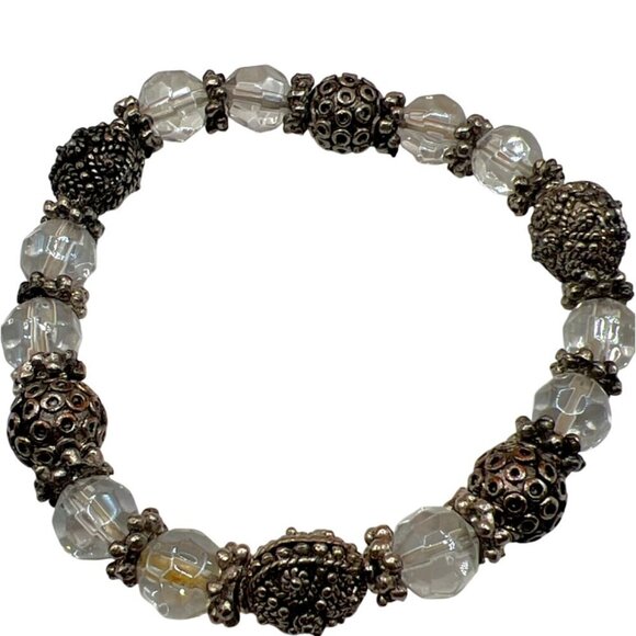 Vintage Silver & Crystal Beaded Bracelet With Pink Stone Pendant Necklace Set. - Picture 8 of 16